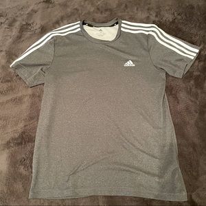 ADIDAS mens medium gray stripped workout t-shirt